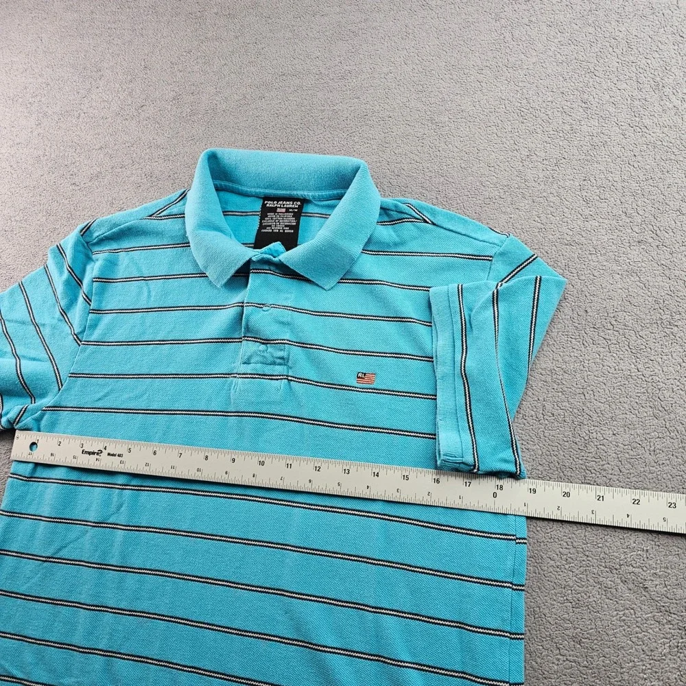 Polo Jeans Co. Ralph Lauren Polo Shirt Mens Medium Blue Striped Golf Performance